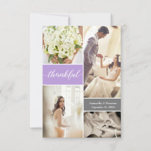 紫モダンの結婚写真Thank Script サンキューカード