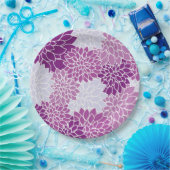 紫モダンの花柄 ペーパープレート (パーティー)