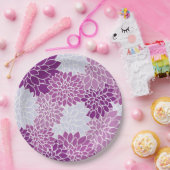 紫モダンの花柄 ペーパープレート (パーティー)