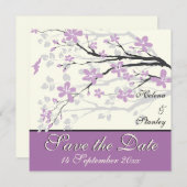 紫モダンの花結婚式Save Date セーブザデート (正面/裏面)