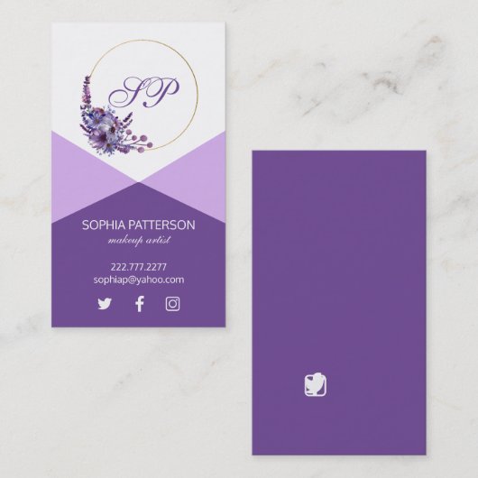 紫モダンの花 名刺 (正面/裏面)