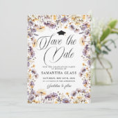 紫モダンの野花の卒業日を保存 招待状 (スタンド正面)