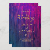 紫モダンの金ゴールド予算の結婚式の招待 招待状 (正面/裏面)
