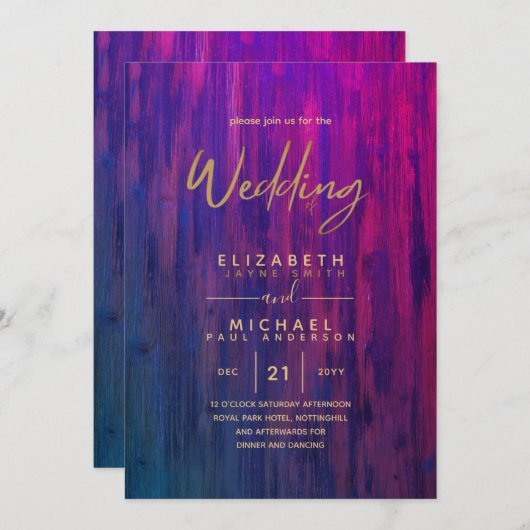 紫モダンの金ゴールド予算の結婚式の招待 招待状