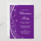 紫モダンの雪片が渦巻くクリスマスパーティー 招待状 (正面)