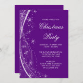 紫モダンの雪片が渦巻くクリスマスパーティー 招待状 (正面/裏面)