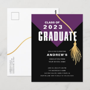 紫モダンはっきりしたグラードキャップ卒業式はがき ポストカード