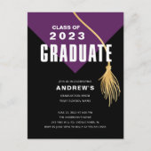紫モダンはっきりしたグラードキャップ卒業式はがき ポストカード (正面)