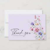 紫モダンエレガントお洒落野結婚花 サンキューカード (正面)