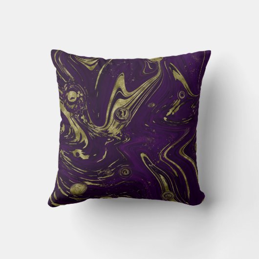 紫モダンエレガントと金ゴールドの大理石スワール クッション (裏面)