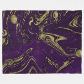 紫モダンエレガントと金ゴールドの大理石スワール フリースブランケット (正面(横))