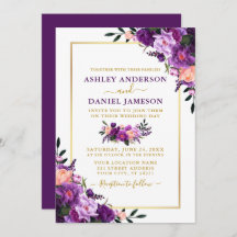 紫モダンエレガントのフローラ金ゴールド結婚の