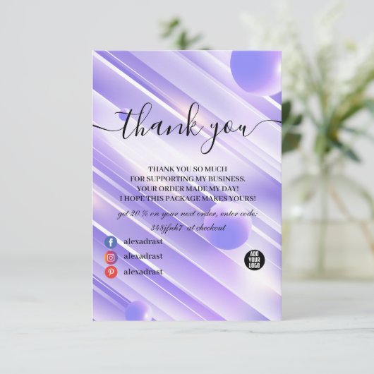 紫モダンエレガントの抽象芸術サンキューカード サンキューカード (スタンド正面)