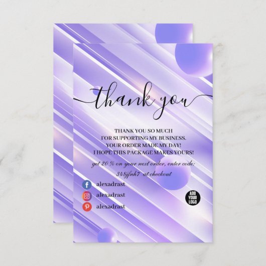紫モダンエレガントの抽象芸術サンキューカード サンキューカード (正面/裏面)