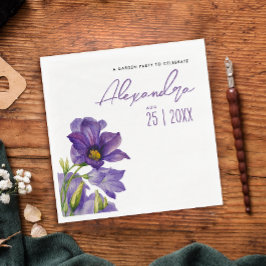 紫モダンエレガントの花ガーデン水彩 スタンダードランチョンナプキン