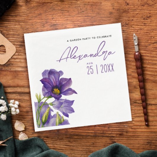 紫モダンエレガントの花ガーデン水彩 スタンダードランチョンナプキン