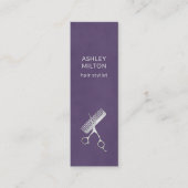 紫モダンエレガントはさみ櫛美容師 スキニー名刺 (正面)