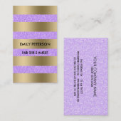 紫モダンエレガントグリッターと金ゴールドストライプ 名刺 (正面/裏面)
