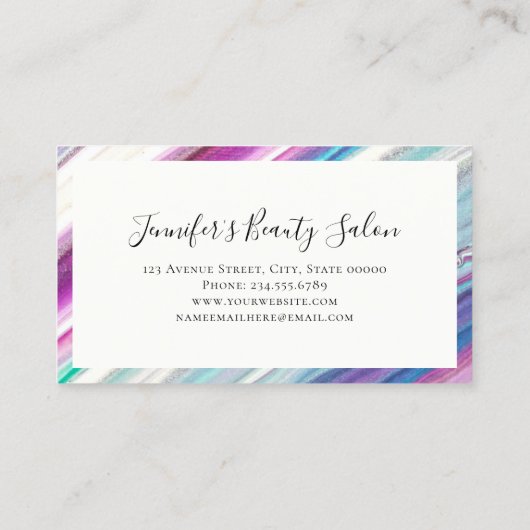 紫モダンエレガントピンク大理石メイクアップアーティスト 名刺 (裏面)
