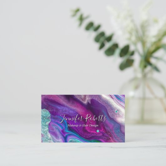 紫モダンエレガントピンク大理石メイクアップアーティスト 名刺 (スタンド正面)