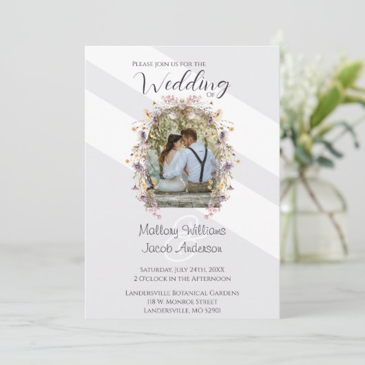 紫モダンエレガントフローラフォトアー結婚チ 招待状 (スタンド正面)