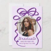 紫モダンエレガント弓2写真卒業 案内状 (正面)