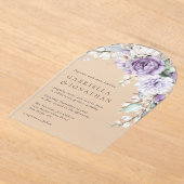 紫モダンエレガント水カラーフローラ結婚ズ アクリル招待状 (レイダウン)