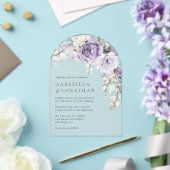 紫モダンエレガント水カラーフローラ結婚ズ アクリル招待状 (インサイチュ (ウェディング))