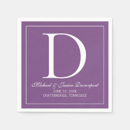 紫モダンエレガント白結婚モノグラム スタンダードカクテルナプキン