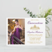 紫モダンエレガント金ゴールドクラウン写真キンセアニェラ 招待状 (スタンド正面)