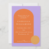 紫モダンカラフルオレンジ卒業パーティー 招待状 (正面)