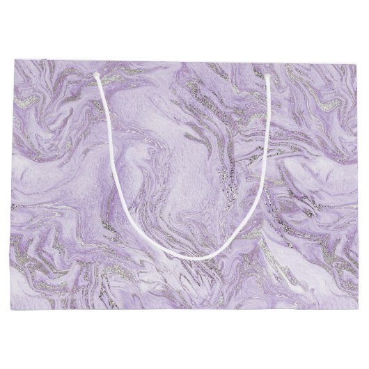 紫モダンガーリーグリッター大理石パーソナライズされた ラージペーパーバッグ (裏面)