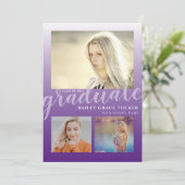 紫モダングラデーション卒業生3-photo卒業 案内状 (スタンド正面)