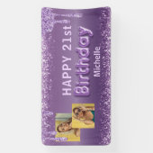 紫モダングリッター写真21歳の誕生日 横断幕 (縦)