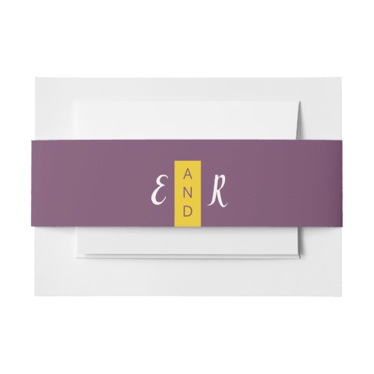 紫モダンコンテンポラリー黄結婚モノグラム 招待状ベリーバンド (正面例)