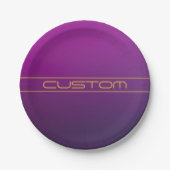 紫モダンスタイリッシュ上の編集可能金ゴールド文字グラデーション ペーパープレート (正面)