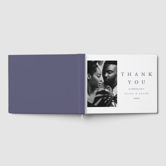 紫モダンタイポグラフィフォト結婚ズ ゲストブック (全面)