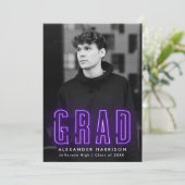 紫モダンネオン縦写真卒業 案内状 (スタンド正面)