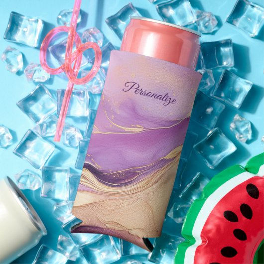 紫モダンピンクと金ゴールド- スリム缶クーラー (インサイチュ 夏)