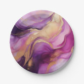 紫モダンピンクと金ゴールド- ペーパープレート (正面)
