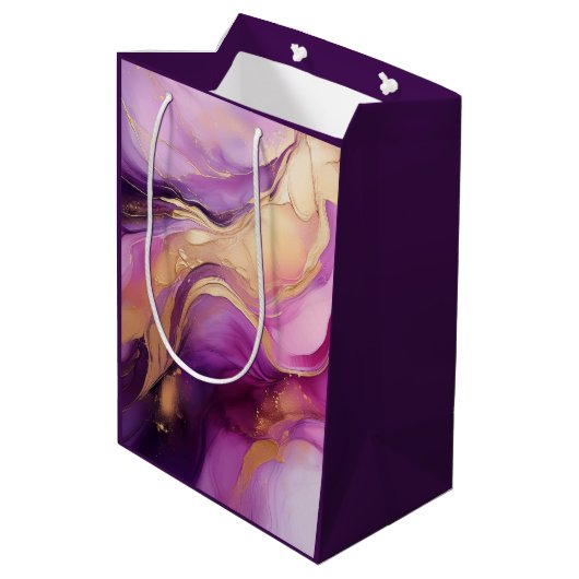 紫モダンピンクと金ゴールド- ミディアムペーパーバッグ (裏面アングル)