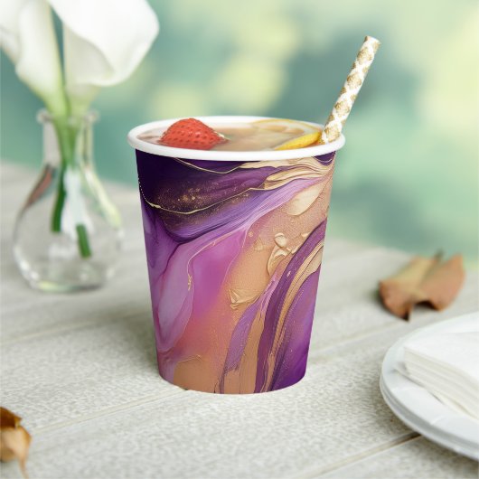 紫モダンピンクと金ゴールド- 紙コップ (インサイチュ)