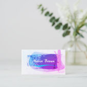 紫モダンピンクと青の抽象芸術アートデザイン 名刺 (スタンド正面)