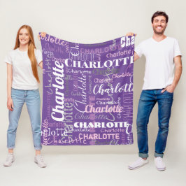 紫モダンピンクの繰り返し名グラフィティパターン フリースブランケット