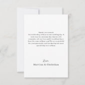 紫モダンピンクの花の台本の写結婚真 サンキューカード (裏面)