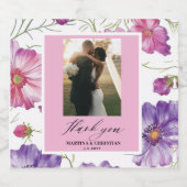 紫モダンピンクの花の台本の写結婚真 スパークリングワインラベル (シングルラベル)