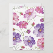 紫モダンピンクの花の台本の写結婚真 セーブザデート (裏面)