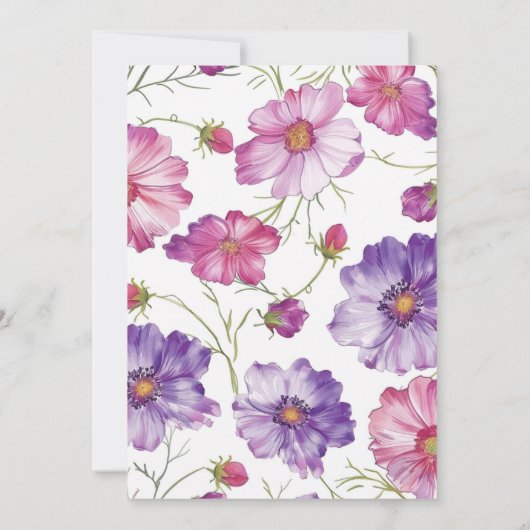 紫モダンピンクの花の台本の写結婚真 セーブザデート (裏面)