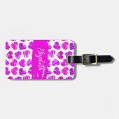 紫モダンピンクの鳩ハートバレンタイン名 ラゲッジタグ (正面横)