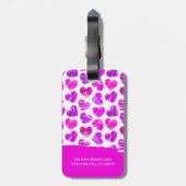 紫モダンピンクの鳩ハートバレンタイン名 ラゲッジタグ (裏面縦)